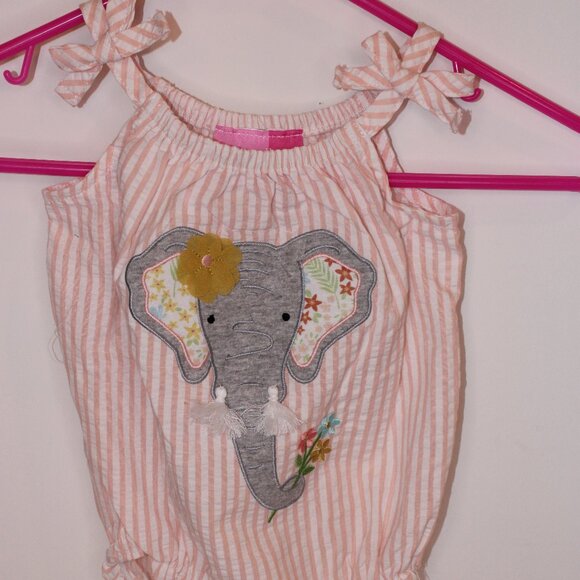 Goodlad, Pinstripe Romper, Pink White Striped Elephant Applique, Size 9 Months, - Picture 1 of 4